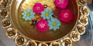 Golden Round Metal Rose Urli