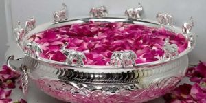 Round Silver Elephant Brass Urli