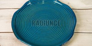 1006 Peacock Blue Narrow Lined Stoneware Dining Plate