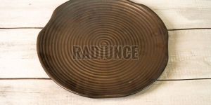 Brown Ash Narrow Lined Cut Shaped Stoneware Dining Plate