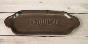 Brown Ash Stoneware Rectangle Platter with Handle