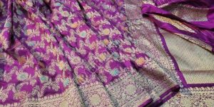 Magenta Banarasi Khadi Saree