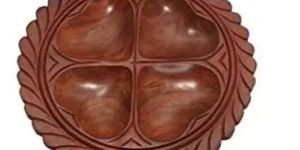 4 Compartment Round Wooden Plate