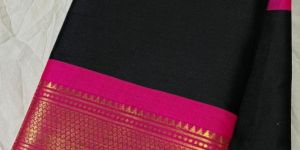 Black & Pink Cotton Silk Saree