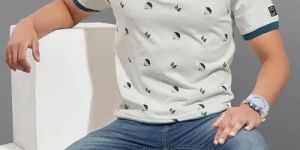 Mens Printed Polo Neck Cotton T-Shirt