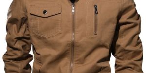 Solid Brown Mens Cotton Jacket