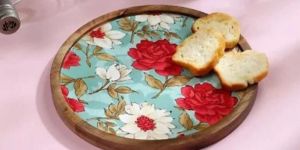 8 Inch Round Printed Wooden Resin Tray