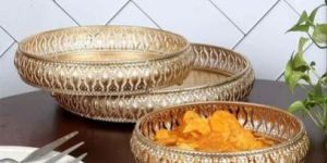 Golden Metal Serving Tray Set