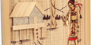 Bamboo Wall Painting of Hut with Tribal Lady Village Life