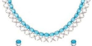 White Rhodium Plated Aquamarine Necklace Set