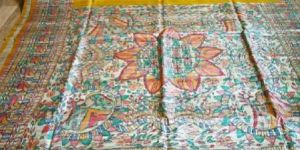 Pure Ghicha Tussar Hand Painted Madhubani Handloom Saree with Blouse