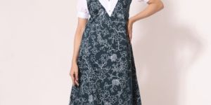 Casual Dress -Cotton white shirt attached with blue printed dress