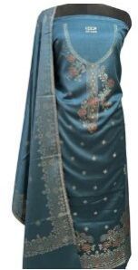 Elegant Teal Kani Work Woolen Suit with Matching Shawl