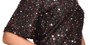 Sequins Short Crop Top with Stylish Sleeves for Women