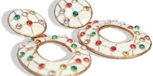 WHITE MULTI COLOR STONES OVAL SHAPE EARRING FOR WOMAN