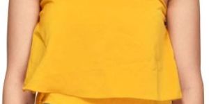 YELLOW HALTER NECK RUFFLED TOP FOR WOMEN