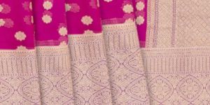 Pink Banarasi Khaddi Georgette Saree with Kamalam Motifs