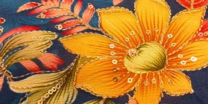 Embroidered Dark Gray Position Print Chinon Fabric