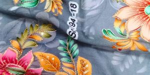 Gray Chinon Position Print Fabric with Embroidery