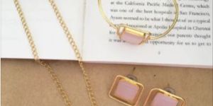 Skylar Raw Stone Square Ring Pendant Set