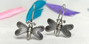 Black Silver Oxidized Dangle Earrings Butterfly Shape