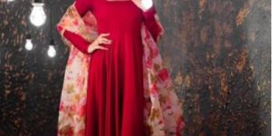 Magnetism Floor Length Crepe Gown with Organza Printed Dupatta for Woman