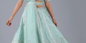 Aqua Mirror Work Woman Lehenga Set