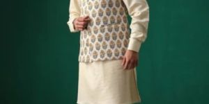 Classic Yellow Floral Printed Bundi for Men
