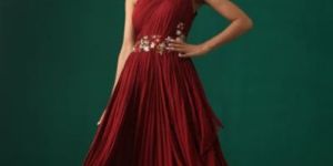 Maroon Hand Embroidered Layered Woman Dress Gown