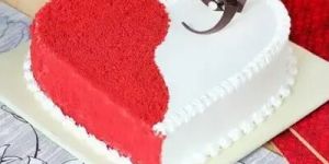 Red Velvet Red & White Heart Shape Cake1 kg