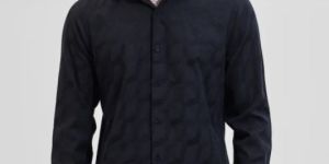 BLACK SELF-DESIGN Mens Slim Fit Shirts