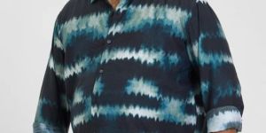 NAVY ABSTRACT REGULAR FIT Mens SHIRT