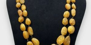NATURAL YELLOW SAPPHIRE CARVED NUGGET GRADE BEADS NECKLACE