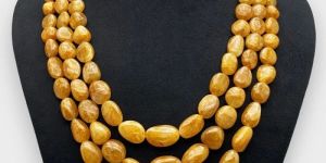 NATURAL YELLOW SAPPHIRE SMOOTH NUGGET GRADE BEADS NECKLACE