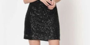 BLACK SEQUIN SQUARE NECK MINI PARTY DRESS