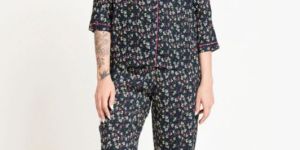 Women BLACK FLORAL PRINTED NIGHT SUIT