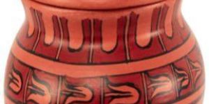 Clay Curd Pot with Cap 350 ML Abstact Cross Design