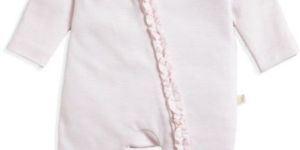 Soft Pink Stripes Style Long Sleeve Baby Unisex Diagonal Frill Zipsuit