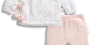 White/Soft Pink Knitted Baby Kimono Set