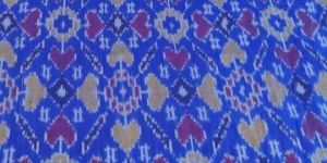 Blue Abstract Handloom Cotton Silk Ikat Fabric