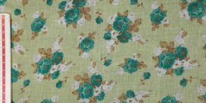Light Green Printed Linen Fabric