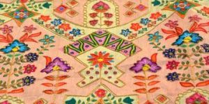 Multicolour Digital Print Zari Embroidered Mulberry Silk Fabric