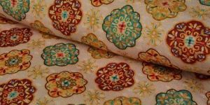 Mustard Yellow Motifs Semi Pashmina Wool Fabric