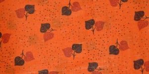 Orange Leaves Printed Cotton Linen Fabric