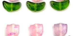 Pink & Green Tulip Flowers Leaves Set Fancy Glass Beads