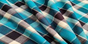 Teal Blue White Checks Cots Wool Fabric