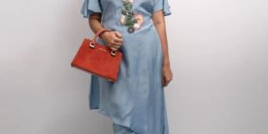 Womens Hand Embroidered Bell Sleeves Indo Western Kurta