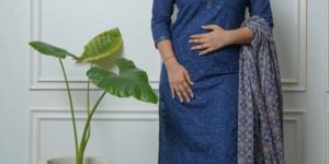 Womens Self Embroidered Cotton Kurta Pant