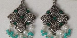 Emerald Kundan Oxidized Drop Women Earrings
