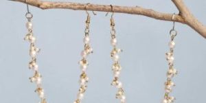 German Silver Brass Metal Golden Color & White Pearl Traditional Ear Chain For Women